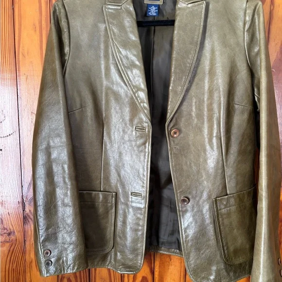 GAP Olive Green Women's Leather Jacket - Picture 2 of 10